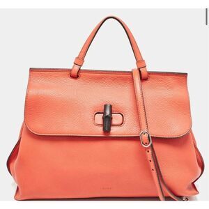 Gucci Bamboo Leather Top Handle Daily Bag Orange leather